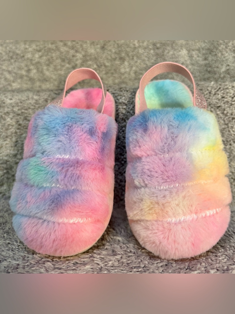 Fuzzy Rainbow Slippers (Kids Size 2)